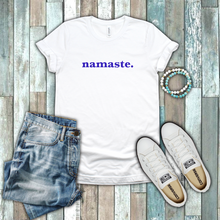 Load image into Gallery viewer, Namaste Motivational Inspirational Peaceful Gift Blue White Cotton T-shirt
