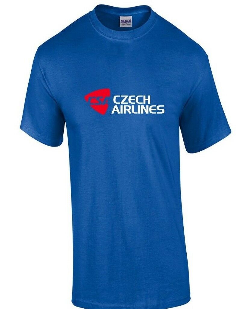 Czech Airlines Red White Logo Czechoslovakian Airline Royal Blue T-shirt