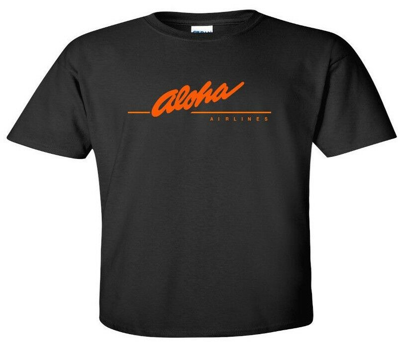 Aloha Airlines Red Vintage Logo Shirt Hawaiian Airline Black Cotton T-Shirt