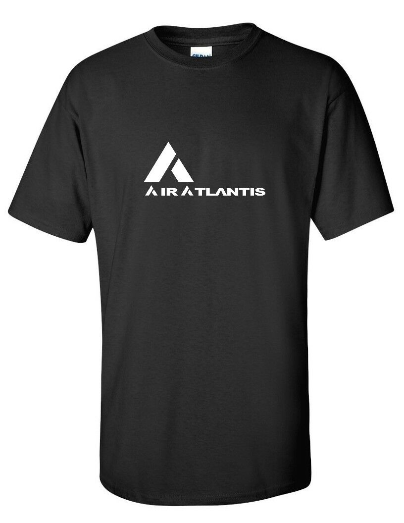 Air Atlantis White Logo Portuguese Airline Aviation Geek Black Cotton T-shirt