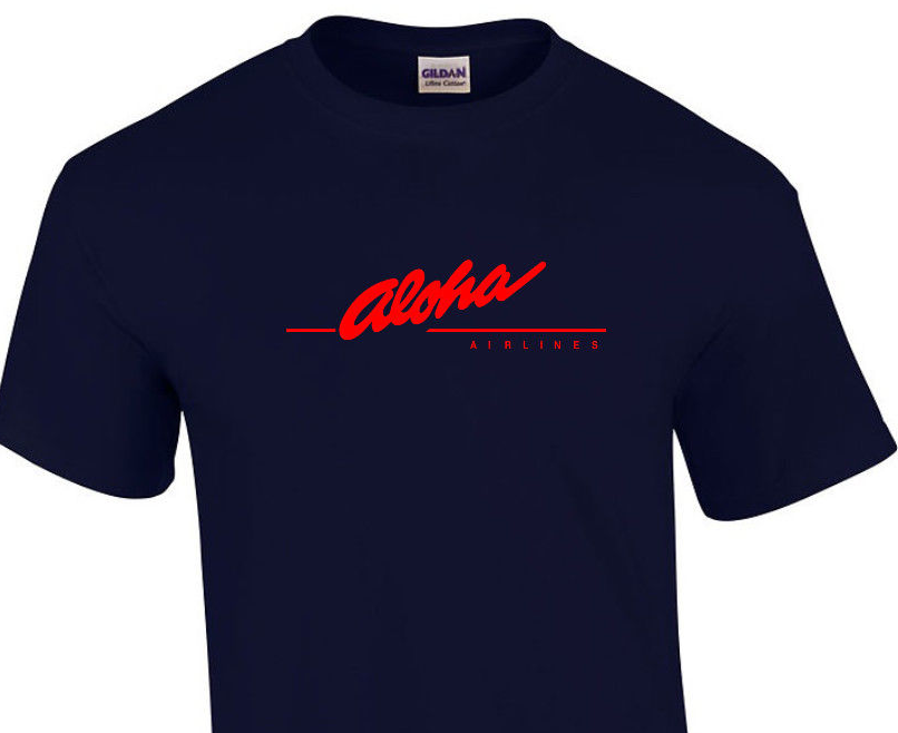 Aloha Airlines Red Retro Logo Shirt Hawaiian Airline Navy Blue T-Shirt S-5XL