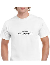 Load image into Gallery viewer, Etihad Airways Black Logo United Arab Emirates Airline White Cotton T-shirt
