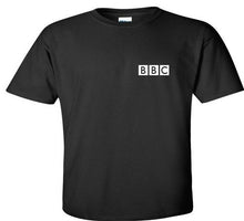 Load image into Gallery viewer, BBC White Logo BRITISH FUNNY Shirt RETRO FUNNY NEWS Black Cotton T-shirt
