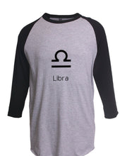 Load image into Gallery viewer, Libra 3/4 Sleeve  Raglan T-Shirt Horoscope Birthday gift Scales Air Sign Zodiac
