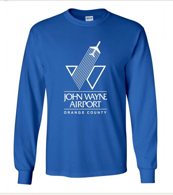 John Wayne Airport Tee Shirt SNA Orange County OC Beach Long Sleeve Blue T-shirt