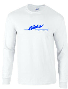 Aloha Airlines Blue Retro Logo Shirt Hawaiian Airline White Long Sleeve T-shirt