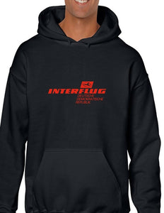 Interflug Red Logo East German Airline Black Hoodie Hooded Sweatshirt