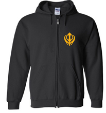 Load image into Gallery viewer, Sikh Symbol Indian Religion Khanda Black Full Zip Hoodie Hooded Sweatshirt
