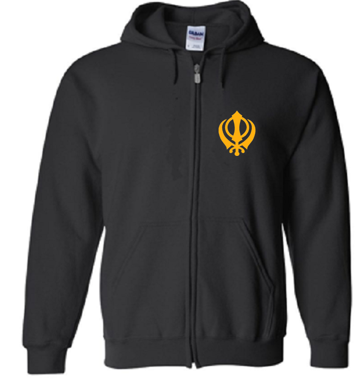 Sikh Symbol Indian Religion Khanda Black Full Zip Hoodie Hooded Sweatshirt