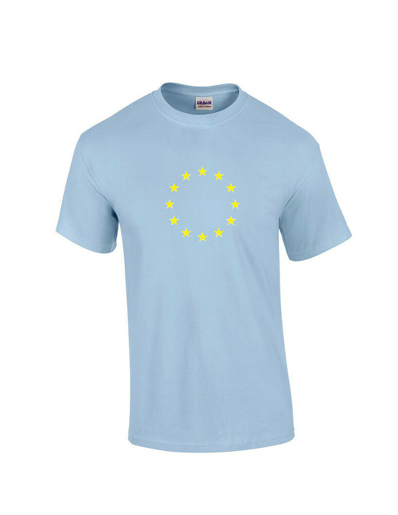 EU European Union White Logo T-shirt Cool FLAG EURO Light Blue Cotton Tee Shirt