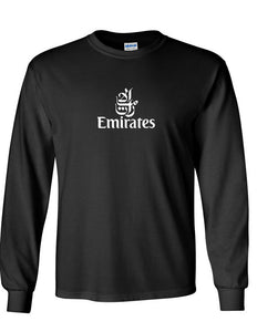 Emirates White Vintage Logo Shirt Emirati Airline Black Long Sleeve T-Shirt