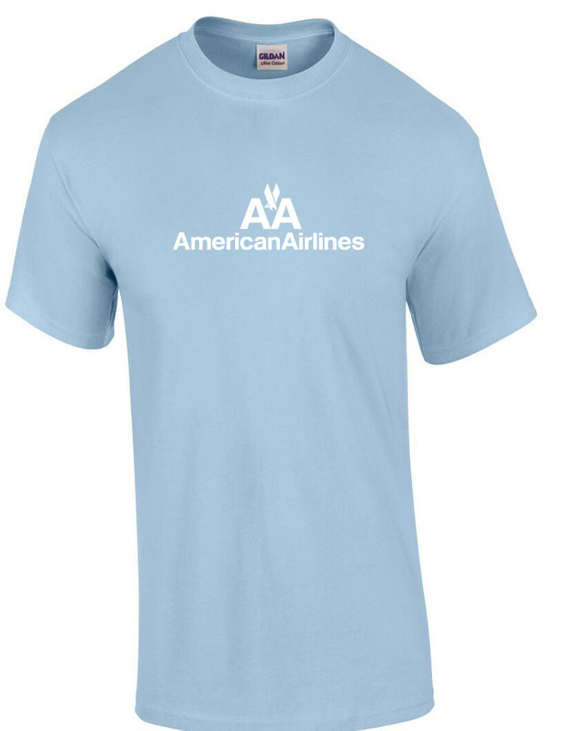 American Airlines White Retro Logo Shirt US Airline Light Blue T-Shirt S-5XL