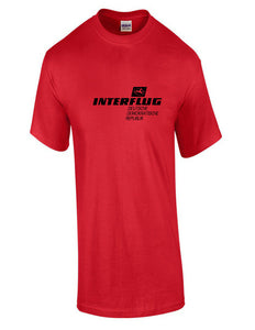 Interflug Black Vintage Logo German Airline Red Cotton T-Shirt