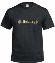 Load image into Gallery viewer, Pittsburgh Thug T-Shirt Black &amp; Gold Streetwear Old English Original Tee Shirt
