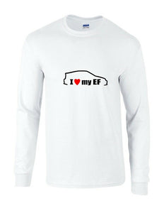 I Love my EF  Honda Civic hatchback Heart Red White Black Long Sleeve T-Shirt