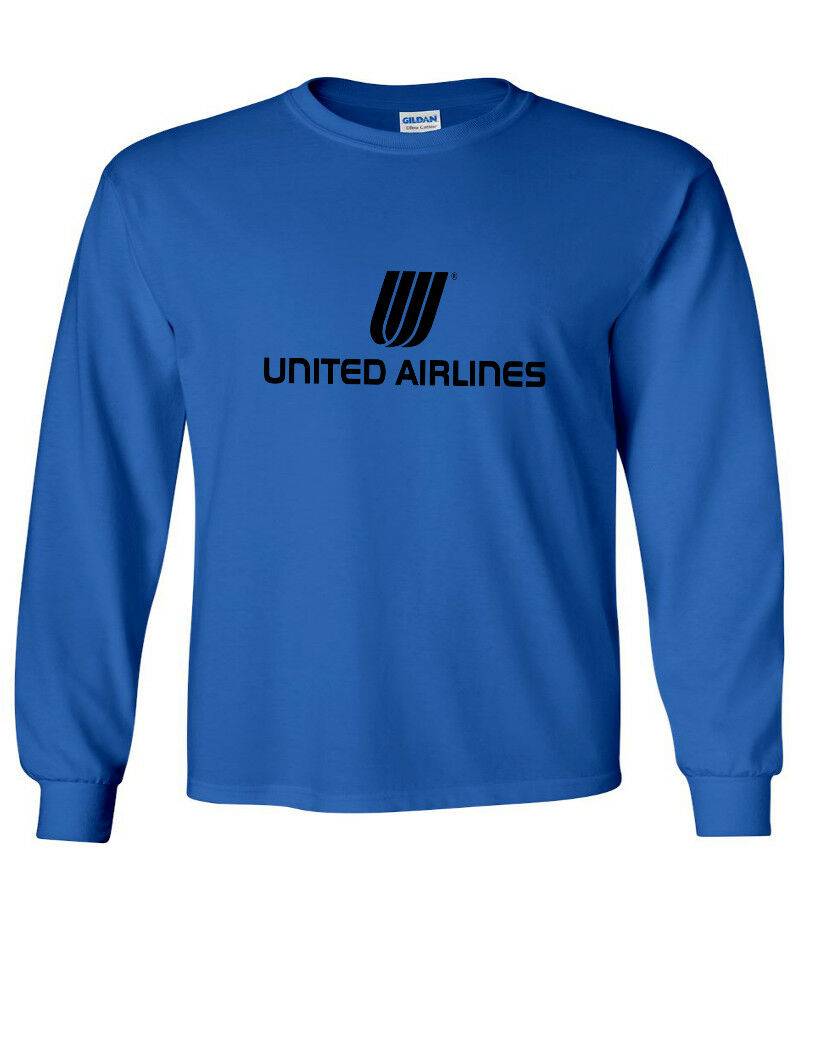 United Airlines Black Logo T-shirt  Aviation Geek Royal Blue Long Sleeve Shirt