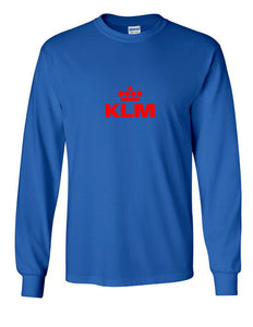 KLM Red  Retro Logo Shirt Dutch Royal Airline Royal Blue Long Sleeve T-shirt