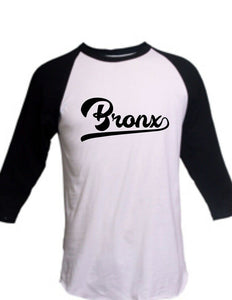 Bronx Tail Script 3/4 Raglan T-Shirt New York Star Sports Team Tee All Colors