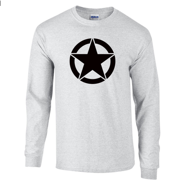 Willys Army Star Long Sleeve Shirt T-Shirt Black White Gray Military Green