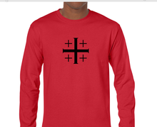 Load image into Gallery viewer, Black Jerusalem Cross Knights Templar T-Shirt Red Long Sleeve Christian Shirt
