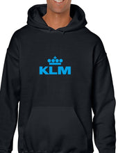 Load image into Gallery viewer, KLM Blue Logo Royal Dutch Airline Aviation Geek Black Hoodie Hooded Sweatshirt
