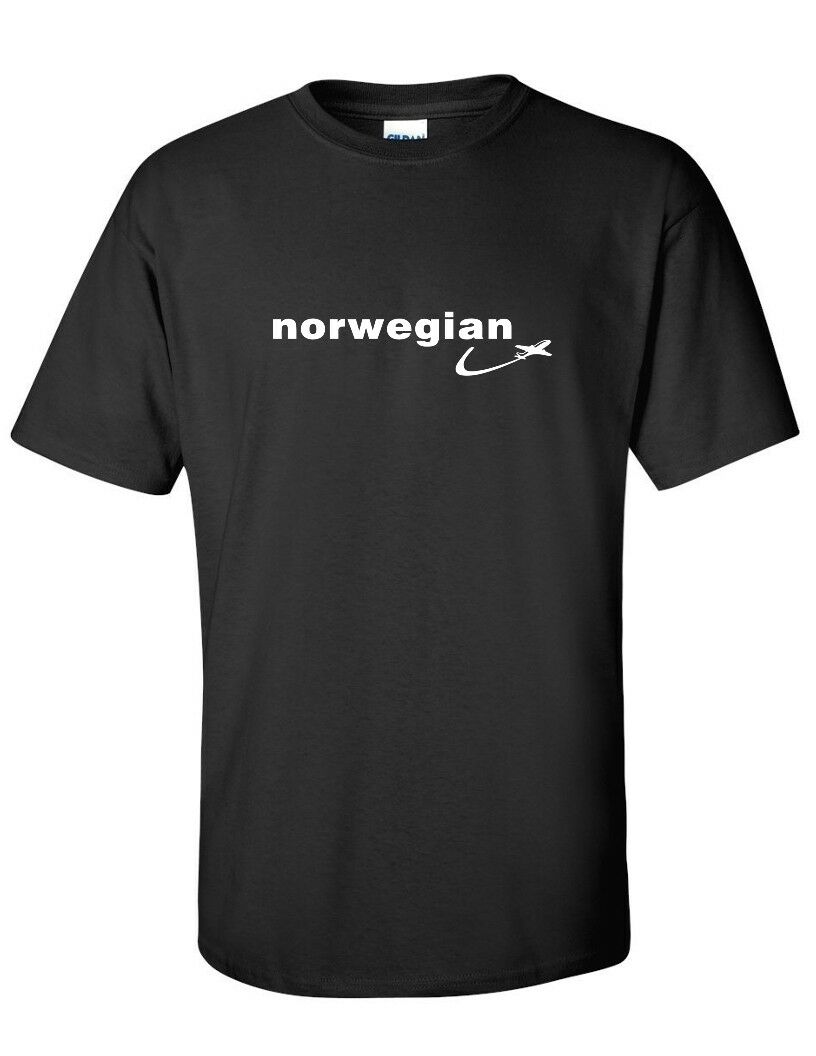 Norwegian Air White Logo European Airline Aviation Black Cotton T-Shirt