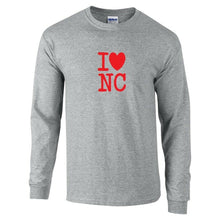 Load image into Gallery viewer, I Love NC Shirt Heart North Carolina Long Sleeve Sport Gray Red Gift T-shirt
