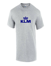 Load image into Gallery viewer, KLM Blue Retro Logo Shirt Dutch Royal Airline Aviation Sport Gray T-shirt
