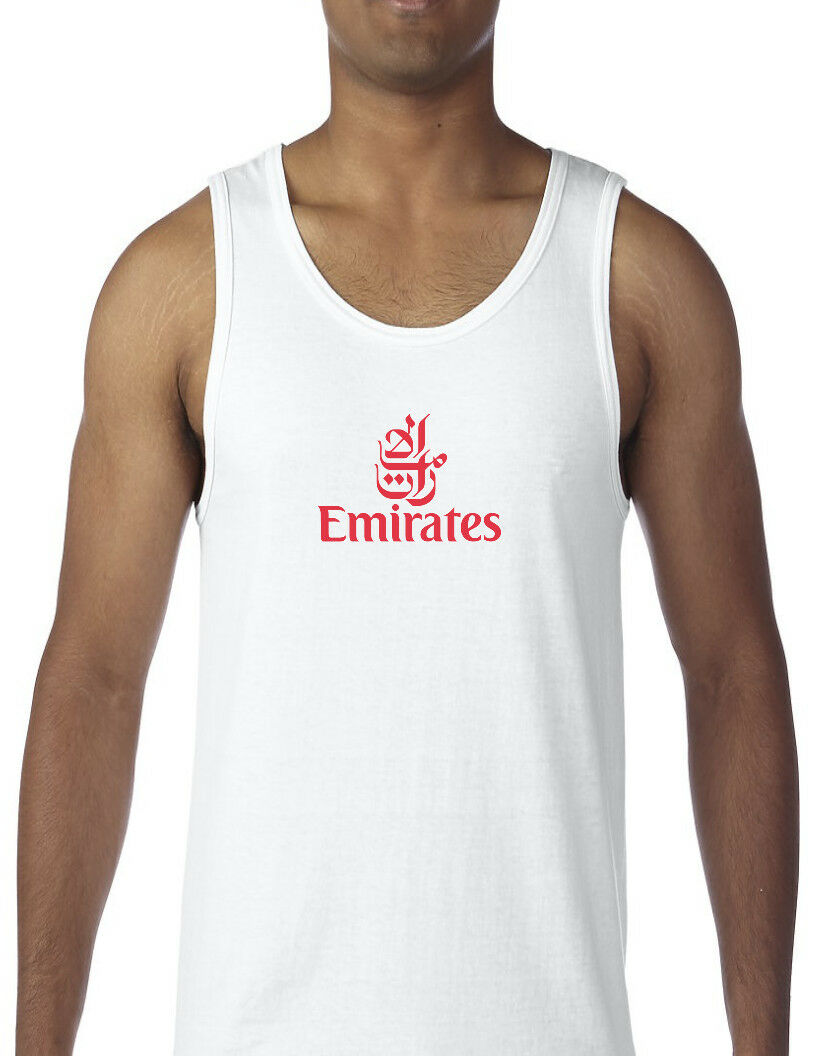 Emirates Red Vintage Logo Tank Top Emirati Airline White Sleeveless T-Shirt