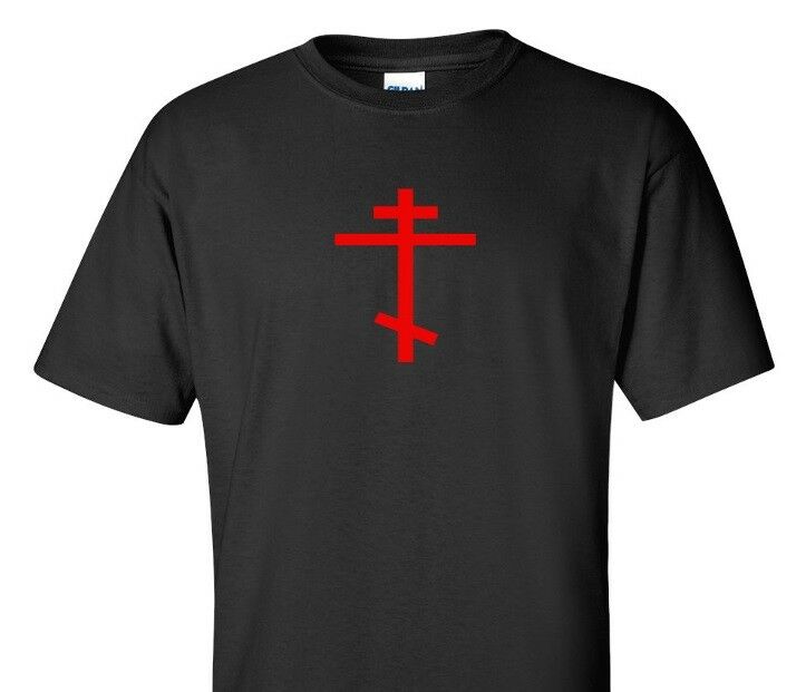 Red Russian Eastern Orthodox Cross T-Shirt Shirt Christian Jesus Black Shirt