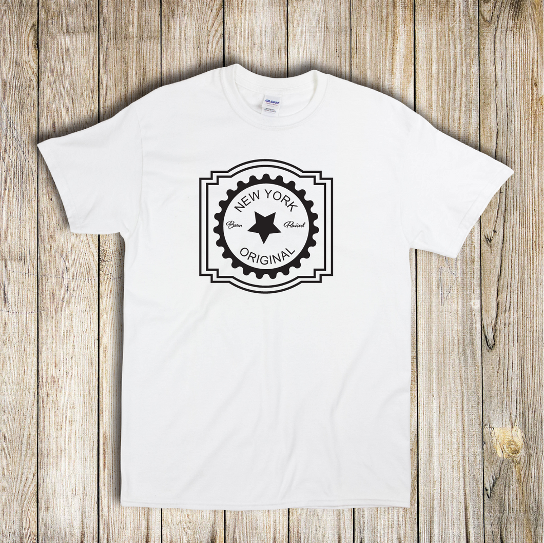 New York Original Born And Raised Seal Hometown Local Swag White Tee Shirt