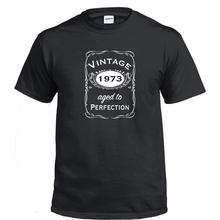 Load image into Gallery viewer, Vintage Aged To Perfection 1973 70s Birthday Gift Whiskey Gift Cotton T-shirt
