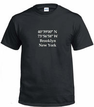 Load image into Gallery viewer, Brooklyn New York Longitude latitude Coordinates GPS Tee Shirt Local Native
