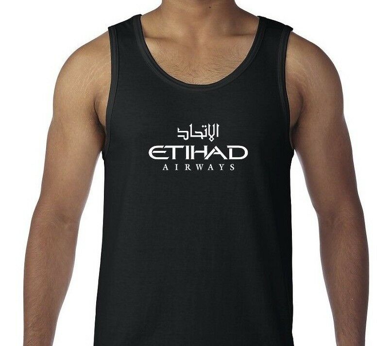 Etihad Airways White Logo United Arab Emirates Airline Black Sleeveless Tank Top