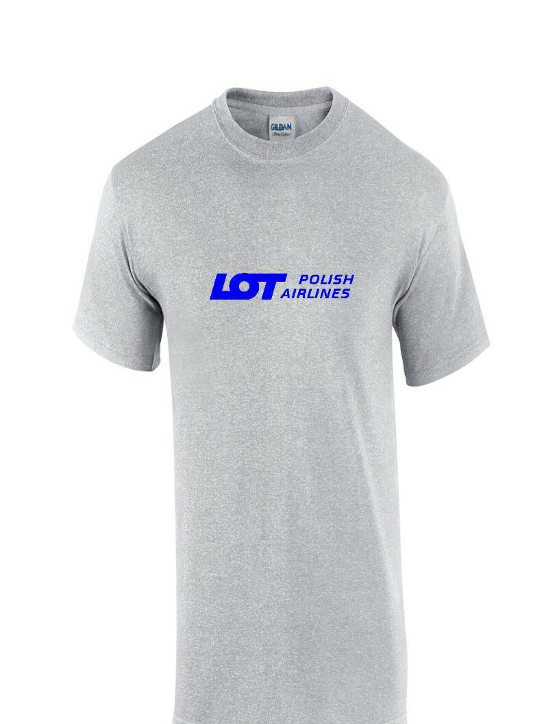 LOT Polish Airlines Blue Logo Aviation Sport Gray Cotton T-Shirt