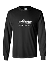 Load image into Gallery viewer, Alaska Airlines Retro White Logo US Aviation Black Long sleeve T-Shirt
