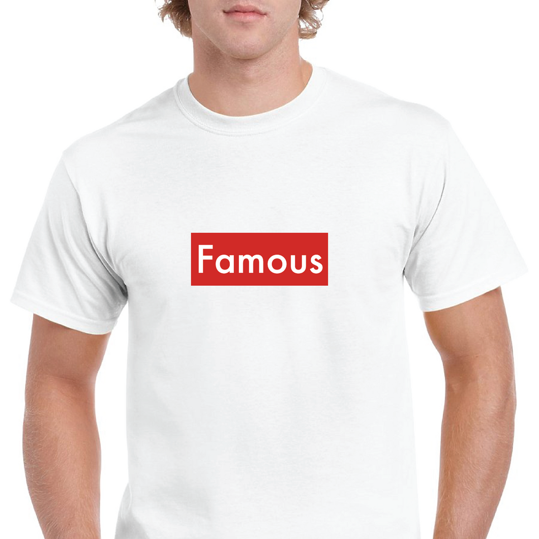 Famous Box Logo White Red Funny Joke Cotton Solid Black White T-Shirt S-5XL