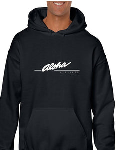 Aloha Airlines White Logo US Airline Geek Black Hoodie Hooded Sweatshirt