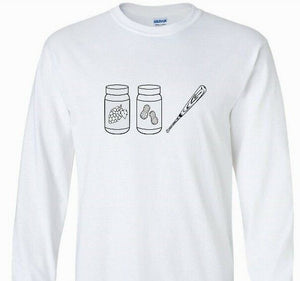 Peanut Butter Jelly with a Baseball Bat T-shirt Funny Long Sleeve White Shirt