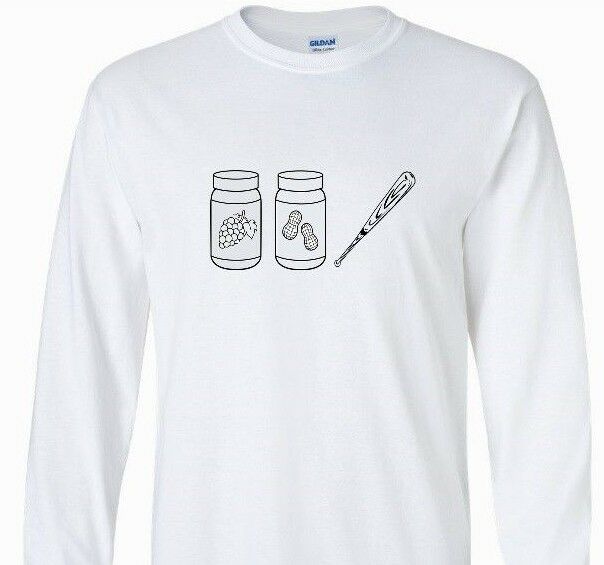 Peanut Butter Jelly with a Baseball Bat T-shirt Funny Long Sleeve White Shirt