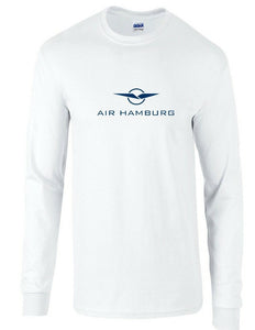 Air Hamburg Retro Blue Logo German Airline White Long Sleeve Cotton T-shirt