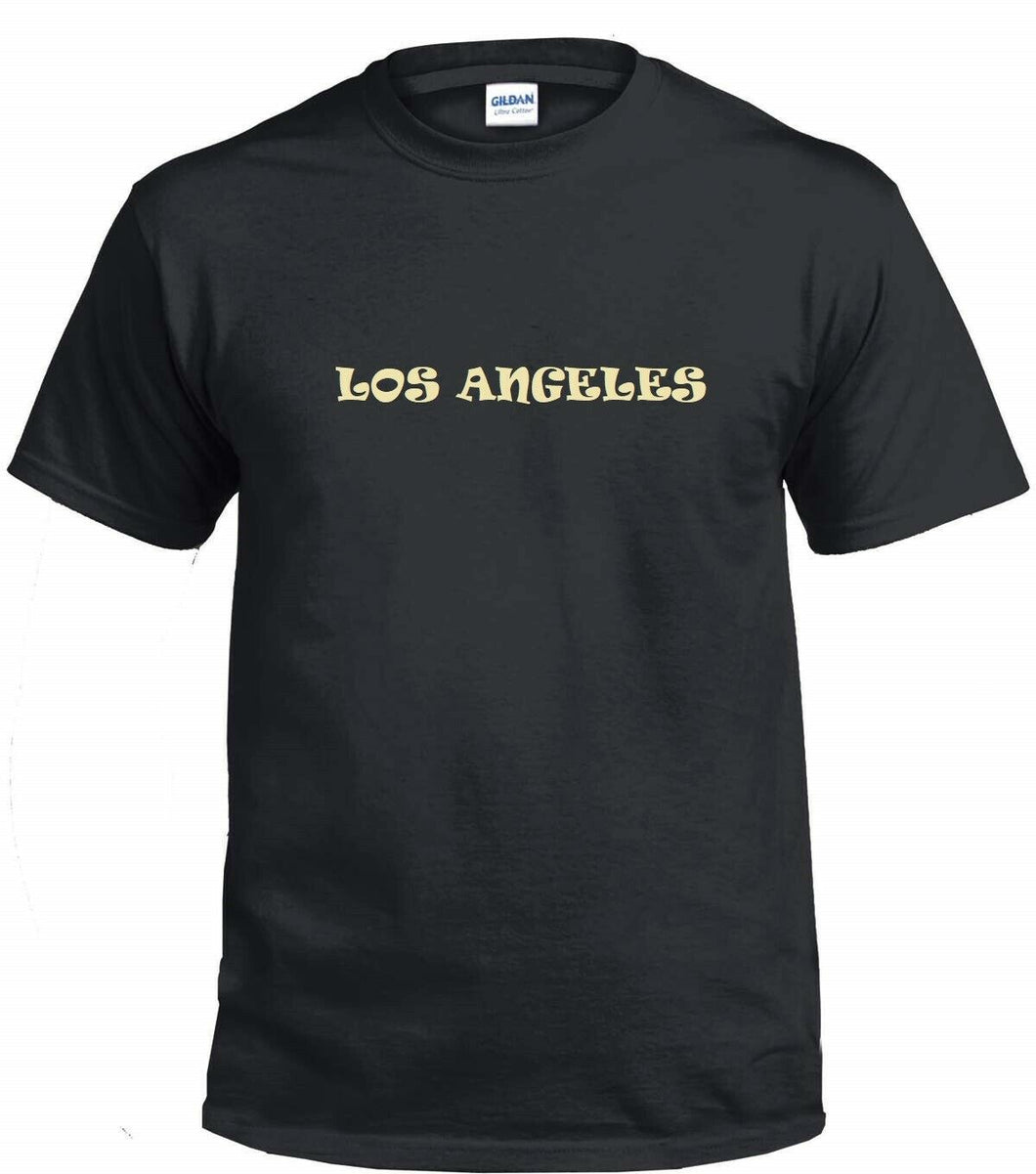 Los Angeles Gold Urban Cartoon Logo Tagging Street Art Style Black Tee Shirt