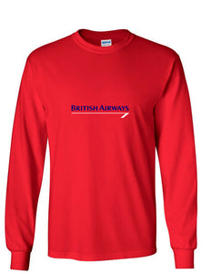 British Airways Vintage Blue White Logo Red Long Sleeve T-Shirt