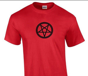 Pentagram Satan T-shirt Atheist Lucifer Devil Funny Gift Red Shirt S-5XL
