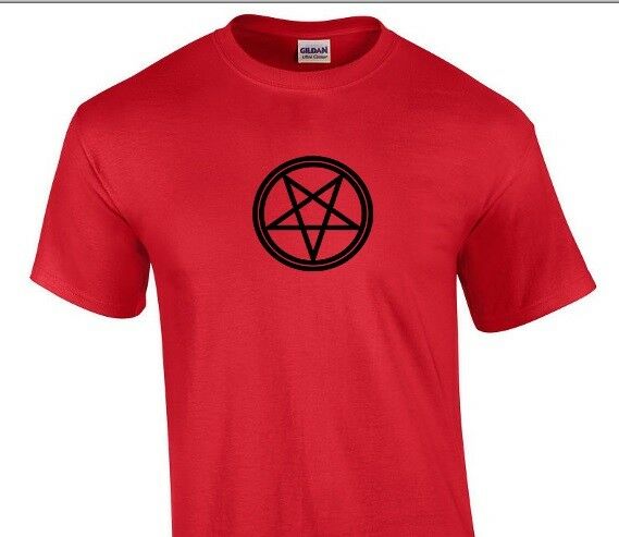 Pentagram Satan T-shirt Atheist Lucifer Devil Funny Gift Red Shirt S-5XL