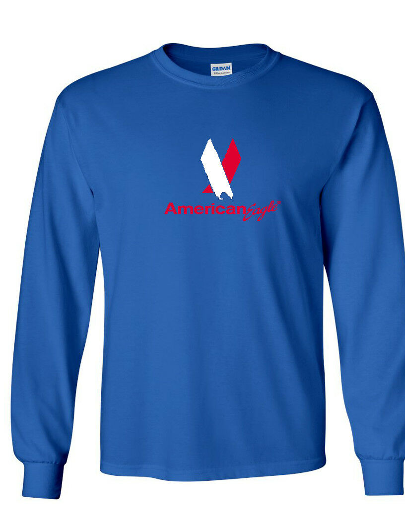 American Eagle White Red Vintage Logo US Airline Royal Blue  Long Sleeve T-Shirt