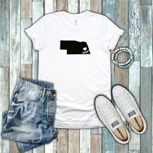 Load image into Gallery viewer, Nebraska Cornhusker State Home Pride Heart Silhouette 100% Cotton White T-shirt
