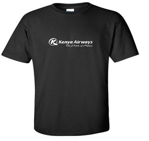 Kenya Airways White Logo African Airline Black Cotton T-shirt