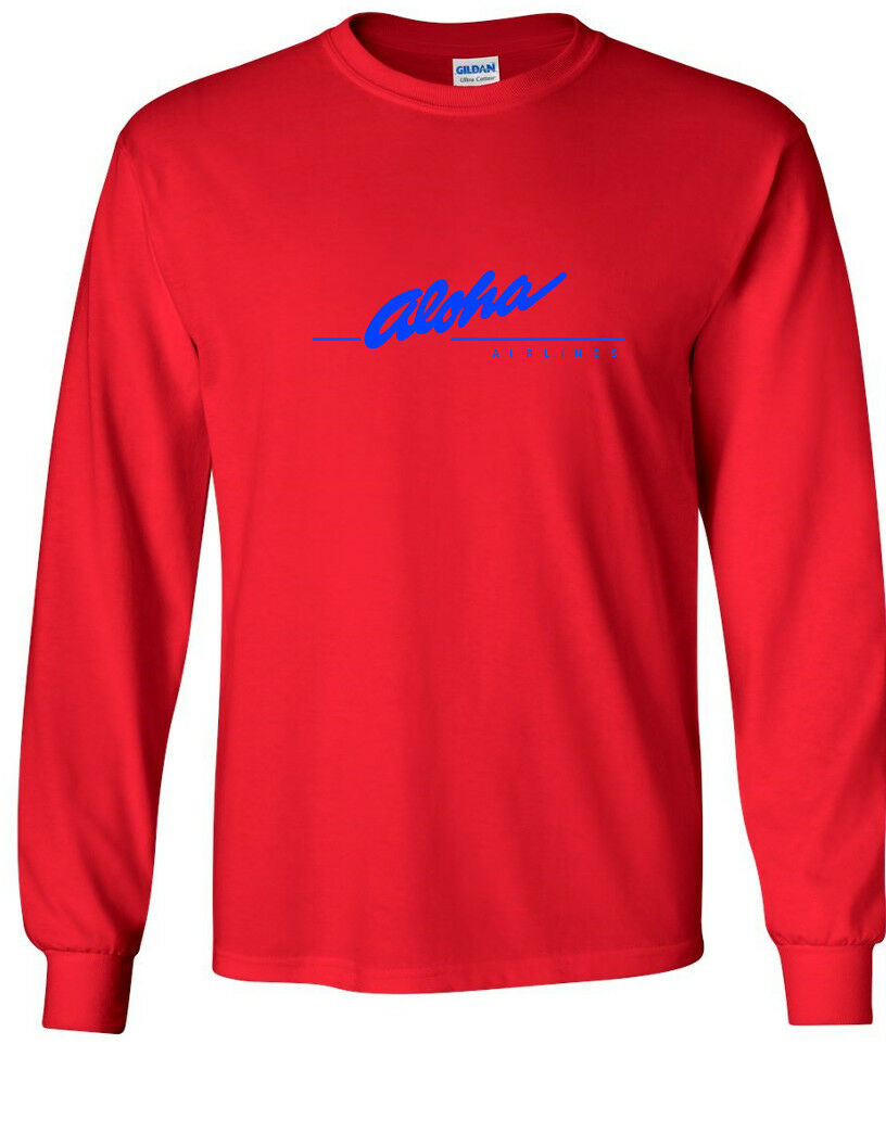 Aloha Airlines Blue Logo Shirt Hawaiian Airline Red Long Sleeve T-shirt