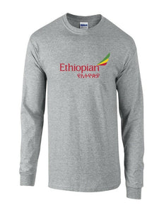 Ethiopian Airlines Red Green Yellow Logo Sport Gray Cotton Long Sleeve T-shirt